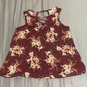 Maurice blouse. Floral design size M. Dark Purple color with flower design.